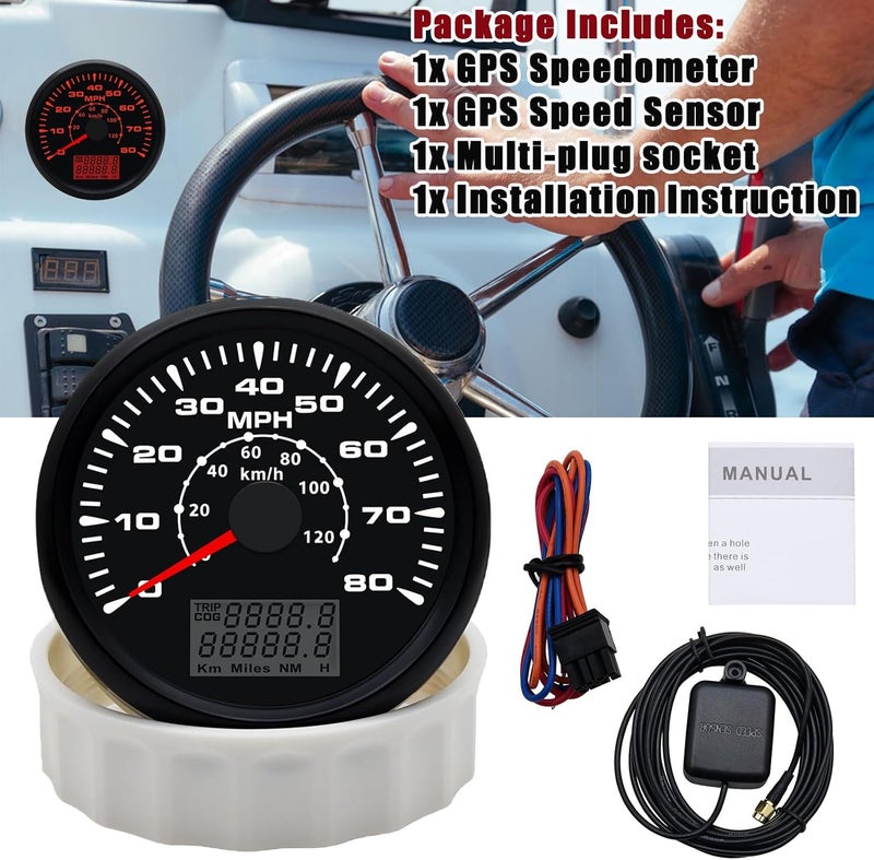 Geloo 85MM GPS Speedometer Gauge Boat MPH Speedometer Waterproof 0-80MPH 0-120KM/H Marine Speedometer Odometer LCD Indicators with 7 Backlight fit Car Truck Motorcycle Speedometer GPS Gauge Auto 9-32V - Image 5
