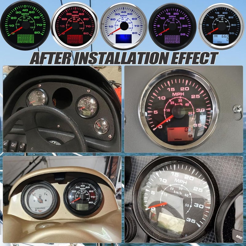 Geloo 85MM GPS Speedometer Gauge Boat MPH Speedometer Waterproof 0-80MPH 0-120KM/H Marine Speedometer Odometer LCD Indicators with 7 Backlight fit Car Truck Motorcycle Speedometer GPS Gauge Auto 9-32V - Image 4