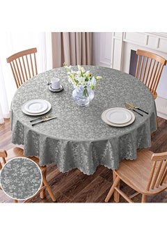Generic Round Tablecloth Waterproof Vinyl Tablecloth Round Heavy Duty Table Cloth Wipeable Table Cover for Kitchen and Dining Room Indoor Outdoor Party Wedding Grey 60" Round  - Image 1