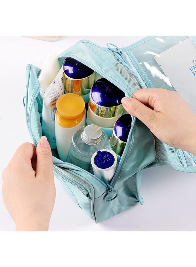Travel Toiletry Bag Organizer Handy Cosmetic Bag Large Capacity Makeup Bag Portable Foldable Makeup Bag with Hook Organizer Cosmetic Bag for Men and Women- Light Blue - Image 3
