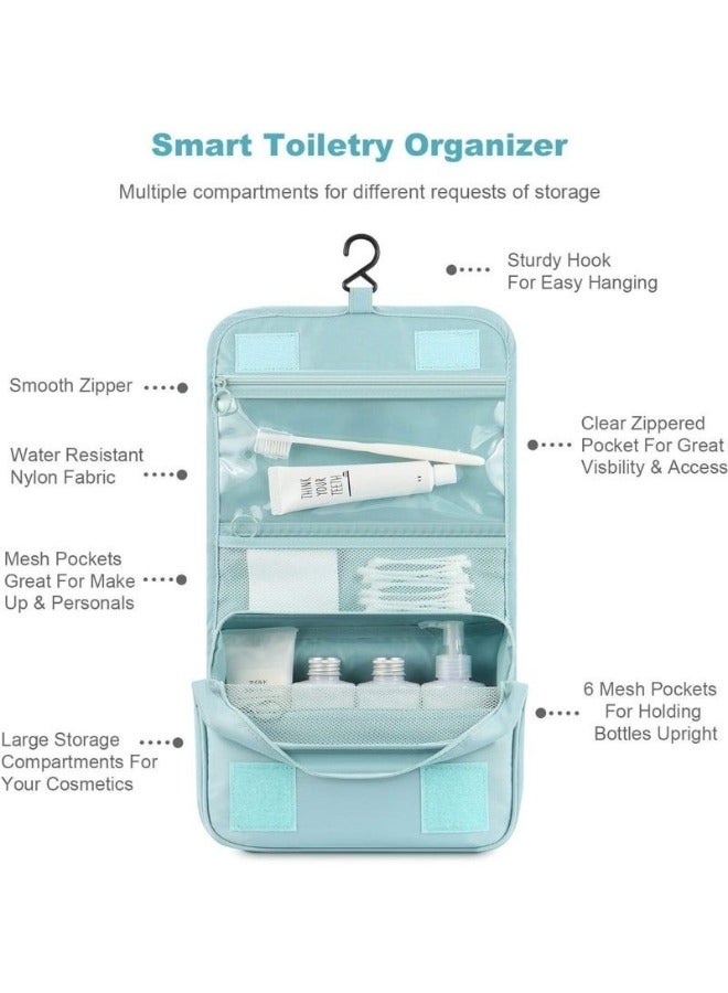 Travel Toiletry Bag Organizer Handy Cosmetic Bag Large Capacity Makeup Bag Portable Foldable Makeup Bag with Hook Organizer Cosmetic Bag for Men and Women- Light Blue - Image 5