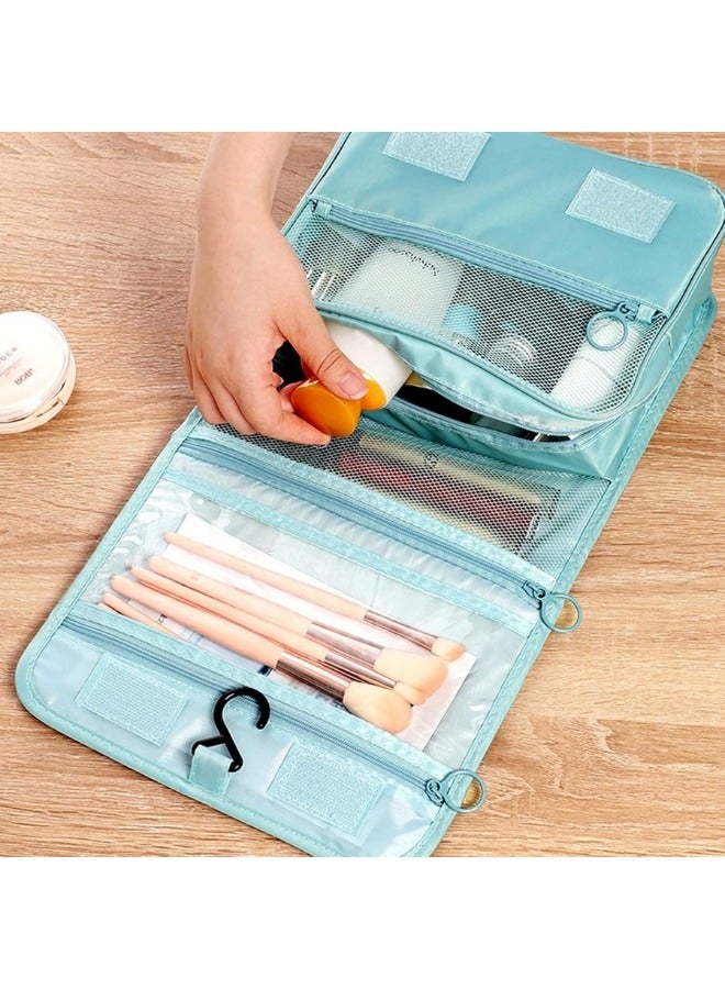 Travel Toiletry Bag Organizer Handy Cosmetic Bag Large Capacity Makeup Bag Portable Foldable Makeup Bag with Hook Organizer Cosmetic Bag for Men and Women- Light Blue - Image 2