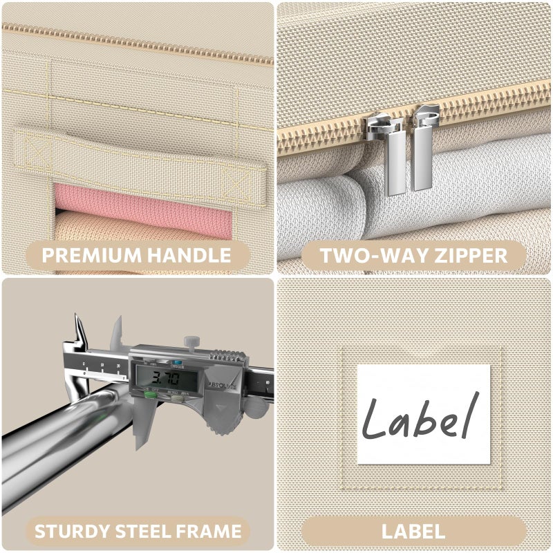 CYhom 3Pack Frame Storage Box - Clothes Storage Bin Bags Oxford Fabric Foldable Stackable Container Organizer Set with Clear Window & Carry Handles Large Capacity (Beige, Large-66L) - Image 5