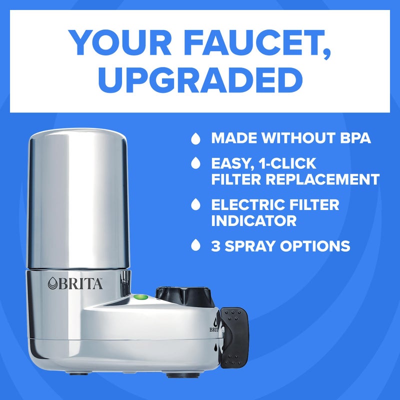 Brita Faucet Mount Water Filter System, Chrome, No-Wait Filtration, Easy Install, Multi-Use Tap Water Filter for Kitchens, Bathrooms & Small Spaces - Image 3