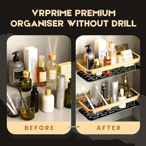 Perpetual Self - Adhesive Bathroom Shelf for Wall, Multipurpose Wall Mounted Bathroom and Kitchen Organiser Without Drill, Space Saving Stand for Bathroom and Kitchen Wall (Pack of 1) Gold - Image 3