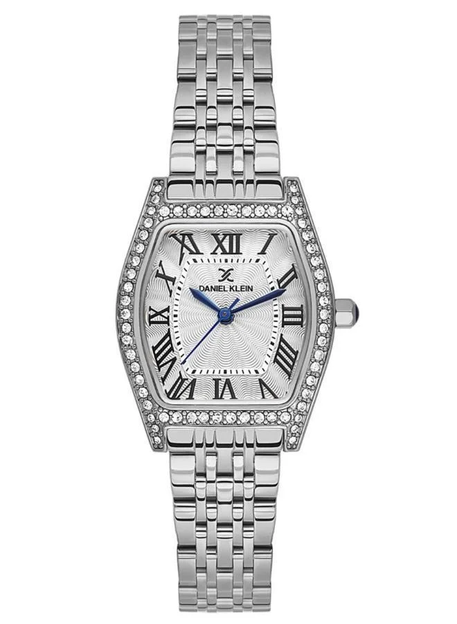 Daniel Klein Women's Stainless Steel Silver Alloy Case Analog Silver Diamond Emboss Dial Japanese Quartz Premium 30 Meters Water Resistant