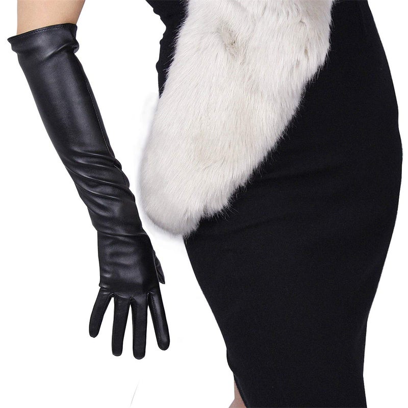 DooWay Long Leather Gloves - Women's Black Elbow Length Touchscreen Winter Warm Opera Evening Costume Cosplay Gloves - Image 2