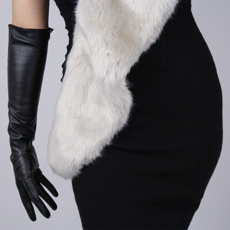 DooWay Long Leather Gloves - Women's Black Elbow Length Touchscreen Winter Warm Opera Evening Costume Cosplay Gloves - Image 3
