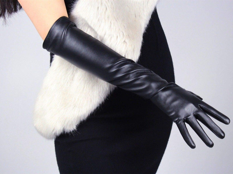 DooWay Long Leather Gloves - Women's Black Elbow Length Touchscreen Winter Warm Opera Evening Costume Cosplay Gloves - Image 4