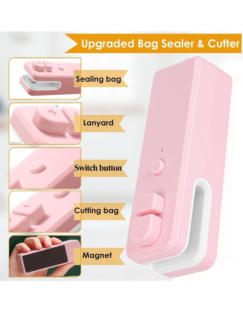 Excefore Mini Bag Sealer USB Rechargeable, 2 in 1 Heat Sealer and Cutter, Handheld Heat Vacuum Sealer for Plastic Bags Food Storage Snacks Freshness （Pink） - Image 2