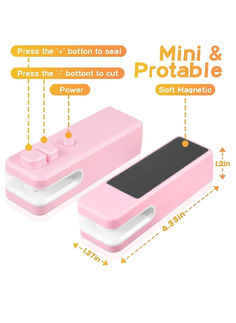 Excefore Mini Bag Sealer USB Rechargeable, 2 in 1 Heat Sealer and Cutter, Handheld Heat Vacuum Sealer for Plastic Bags Food Storage Snacks Freshness （Pink） - Image 3
