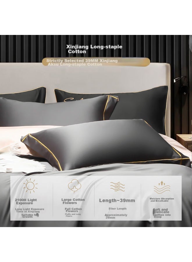 La Torretta Pillowcase Set Of 2, 100 Thread Count Antibacterial 100% Pure Cotton Long-staple Cotton Pillowcase, Premium Gray 48x74cm - Image 1