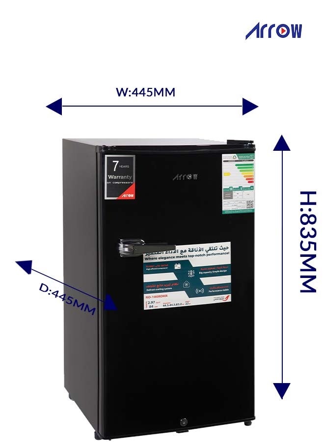 Arrow 3 Cu.Ft Single Door Refrigerator 84L Compact Fridge | Mechanical Control | Low Noise R600a | Black | 7 Years Warranty on Compressor| RO-100RDKR - Image 4