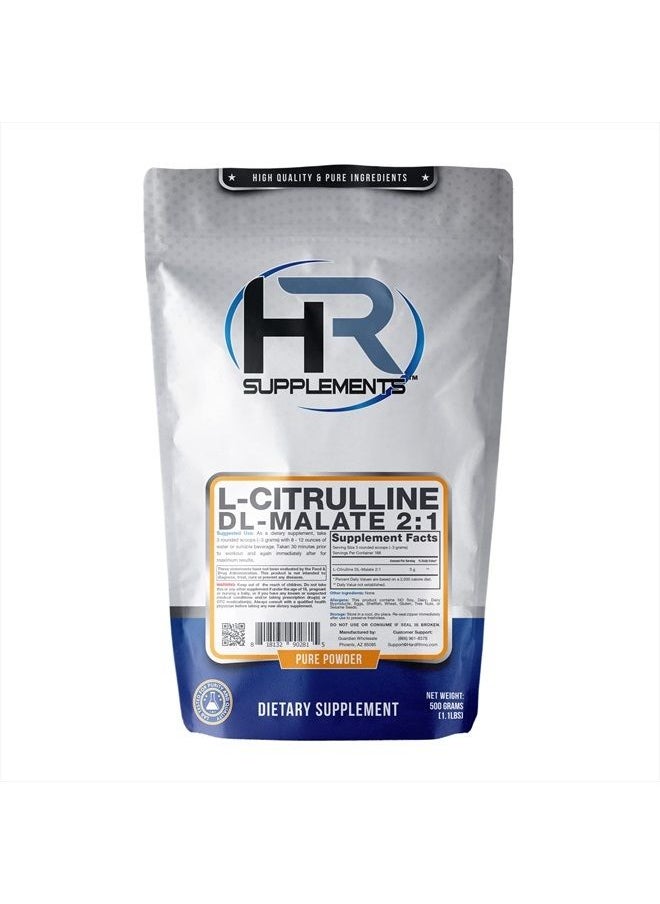 HR Supplements L-Citrulline DL-Malate 2:1 Powder, 500 Grams (1.1 Lbs), Unflavored, Lab-Tested, Scoop Included