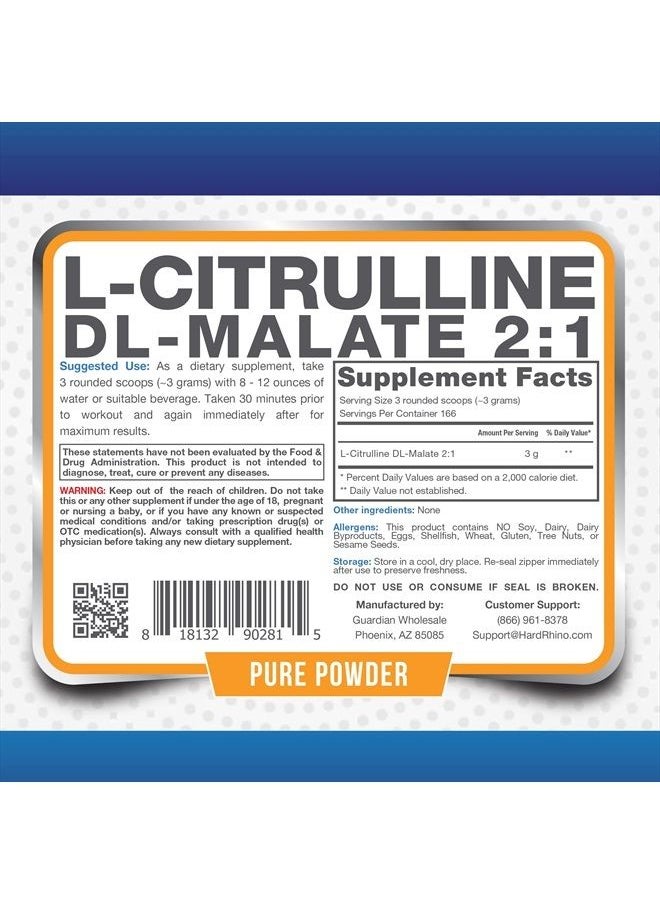 HR Supplements L-Citrulline DL-Malate 2:1 Powder, 500 Grams (1.1 Lbs), Unflavored, Lab-Tested, Scoop Included