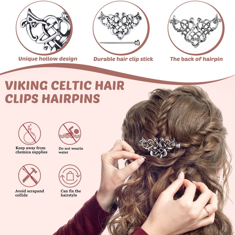 Syhood 8 Pcs Viking Celtic Hair Clips Vintage Knot Hair Stick Retro Silver Metal Celtic Barrette Hairpins Viking Jewelry Accessories for Women (Classic) - Image 3