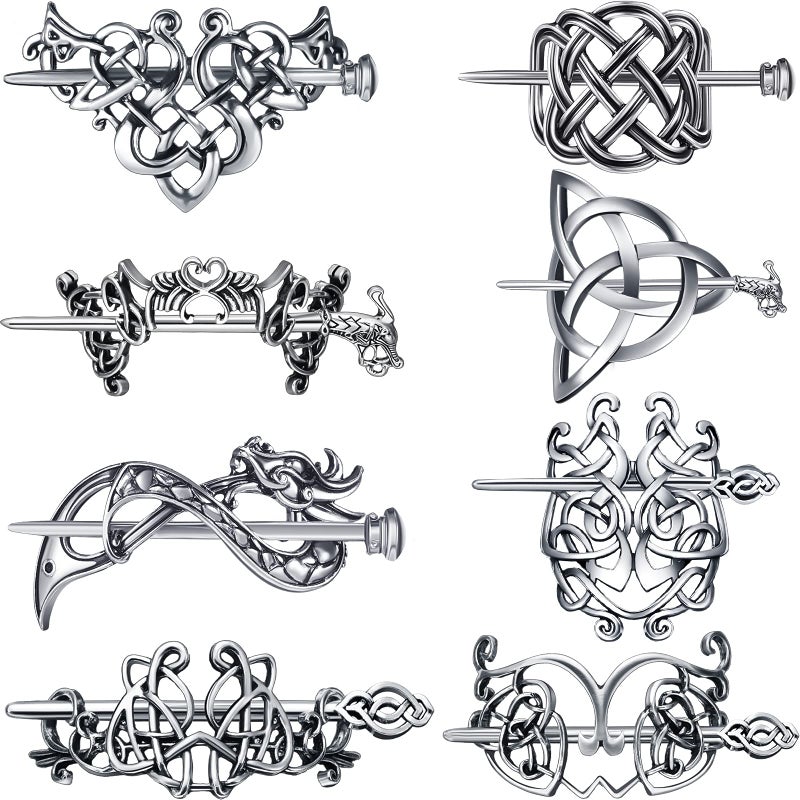Syhood 8 Pcs Viking Celtic Hair Clips Vintage Knot Hair Stick Retro Silver Metal Celtic Barrette Hairpins Viking Jewelry Accessories for Women (Classic) - Image 1