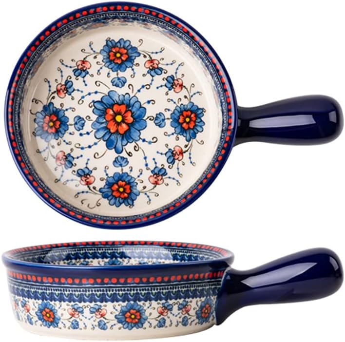 Bicuzat Blue and Orange Flower Vintage Style Ceramic Bakeware Casserole Dish Baking Pan Lasagna Pans Baking Dish with Handles for Oven/Cooking/Kitchen-1 PCS-20 OZ - Image 1