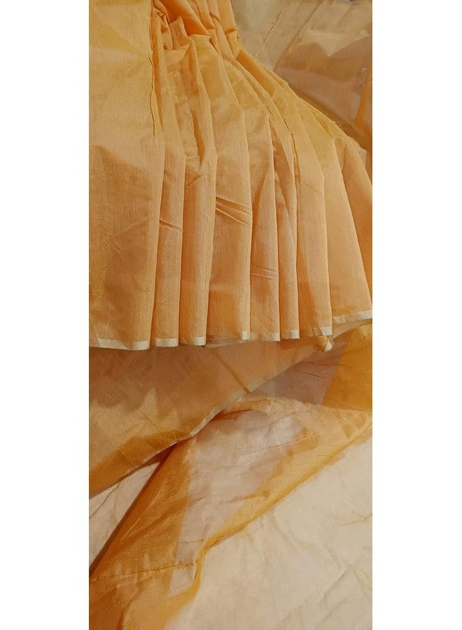 Manvicare Plain Chanderi Silk Yellow Orange Haldi Color for Haldi Function, Ceremony for Girls,Women Saree, 45 Inches Width, 5.5 Meters Length - Image 2
