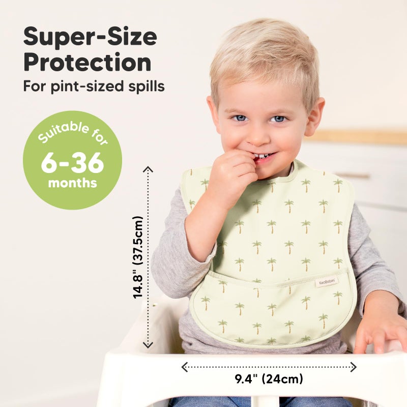 KeaBabies 3-Pack Waterproof Baby Bibs for Eating - Lightweight Toddler Feeding Bibs with Large Food Catcher, Mess Proof, Food-Grade Baby Eating Essentials, Easy to Put On & Clean (Roarsome) - Image 3