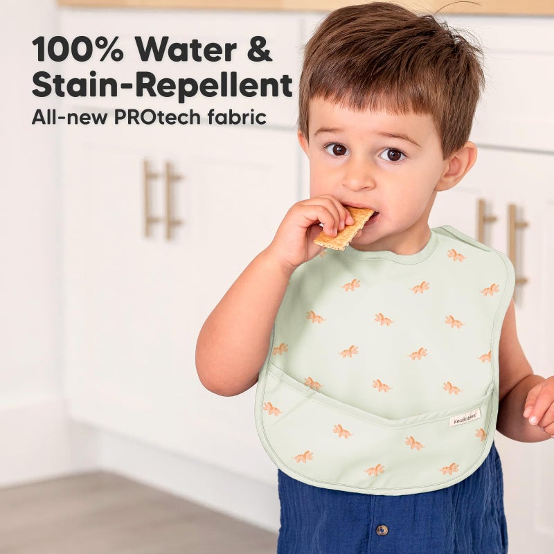 KeaBabies 3-Pack Waterproof Baby Bibs for Eating - Lightweight Toddler Feeding Bibs with Large Food Catcher, Mess Proof, Food-Grade Baby Eating Essentials, Easy to Put On & Clean (Roarsome) - Image 2