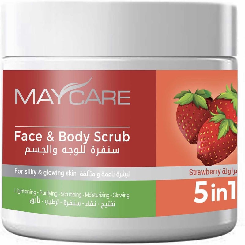 MAYCARE My Care Scrub for Face and Body Strawberry, 5 in 1, Brightening, Cleansing, Exfoliating, Moisturizing and Radiant, 500ml - Image 1