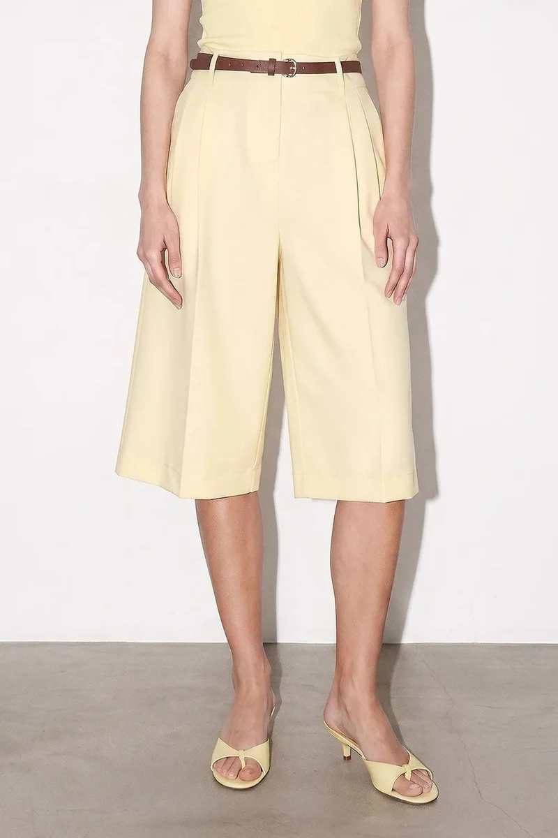 DILVIN High-waist Belted Wide-leg Tailored Shorts