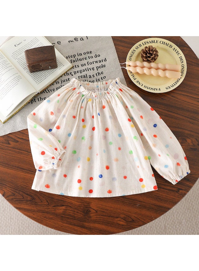 Girls' Baby Autumn New Fashionable Colorful Polka Dot Versatile Shirt Trendy - Image 2