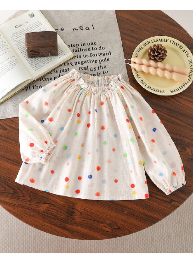 Girls' Baby Autumn New Fashionable Colorful Polka Dot Versatile Shirt Trendy - Image 1