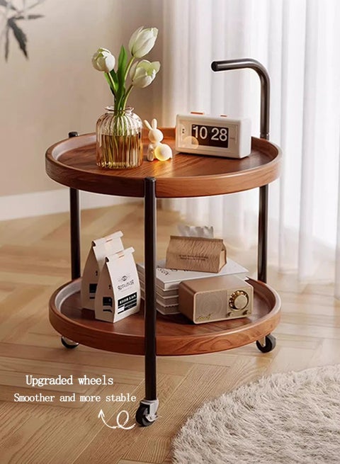 طاولة جانبية طاولة قهوة دائرية طاولة قهوة طاولات قهوه طاولة طاولة جانبية متحركة مع بكرات، طاولة قهوة صغيرة بعربة من طبقتين، عربة غرفة المعيشة على الطراز الشمالي مناسبة لغرفة المعيشة وغرفة النوم والمكتب
