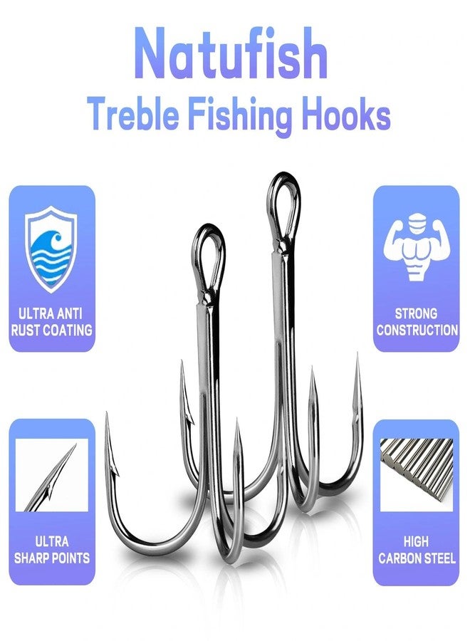 Natufish Fishing Treble Hooks 25Pcs Triple Hook Silver/High Carbon Steel/Sharp Barbed for Link Split Rings on Hard Lures Freshwater Saltwater(Size 14#) - Image 2