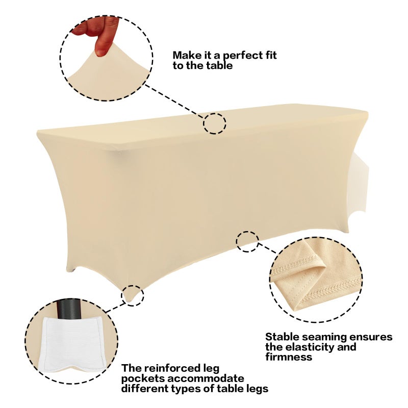 IVAPUPU 2 Pack 6FT Table Cloth for Rectangular Fitted Events Stretch Champagne Table Covers Washable Spandex Tablecloth Protector for Party, Wedding, Cocktail, Banquet, Festival - Image 2