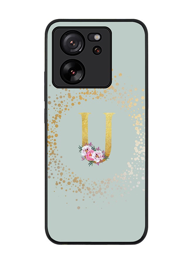 Stylizedd Case for Xiaomi 13T / Xiaomi 13T Pro, Slim fit Flexible Cover - Custom Monogram Initial Letter Floral Pattern Alphabet - U (Light Grey) - Image 1