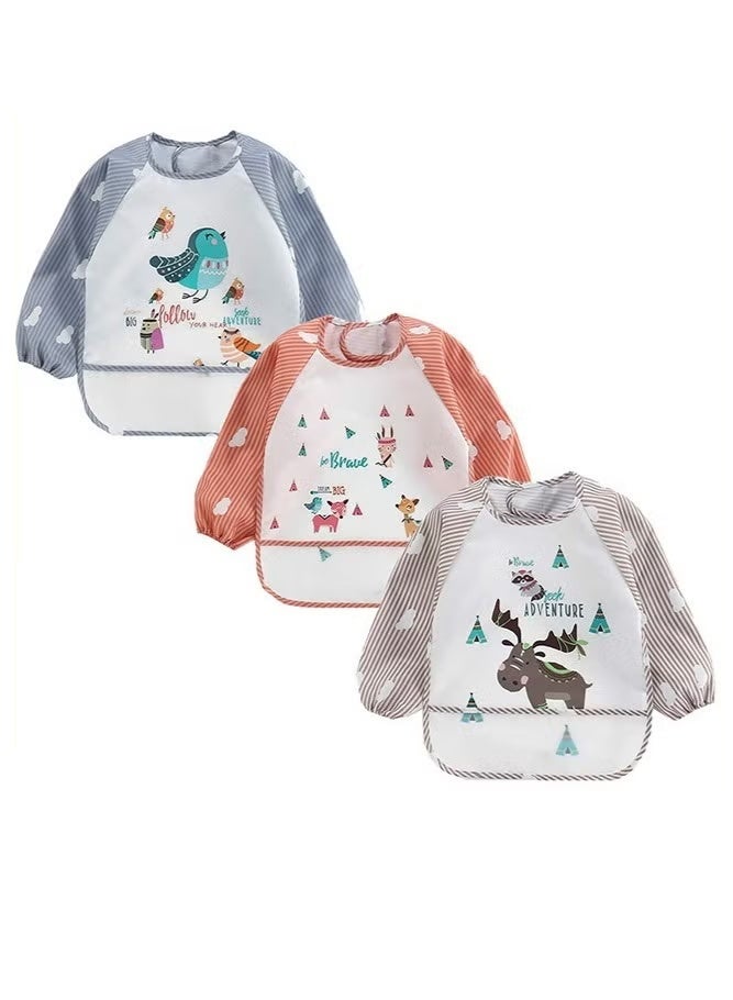 3 Pack Infant Toddler Baby Waterproof Sleeved Bib Art Smock Apron 1 - 4 Years - Image 1