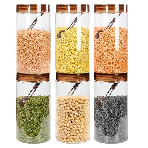 Homeor Plastic Storage Jar & Containers With Spoon, Airtight & BPA Free Containers for Kitchen Storage, Grocery Kitchen Container, Multipurpose Jar, Fridge Storage Container, 1500 ML Set 6 Transparent - Image 1
