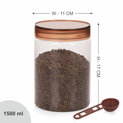 Homeor Plastic Storage Jar & Containers With Spoon, Airtight & BPA Free Containers for Kitchen Storage, Grocery Kitchen Container, Multipurpose Jar, Fridge Storage Container, 1500 ML Set 6 Transparent - Image 2