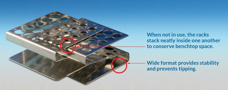 Globe Scientific 457200 Stainless Steel "Z" Shape Tube Rack, 16/17mm Tubes, 25-Place - Image 3