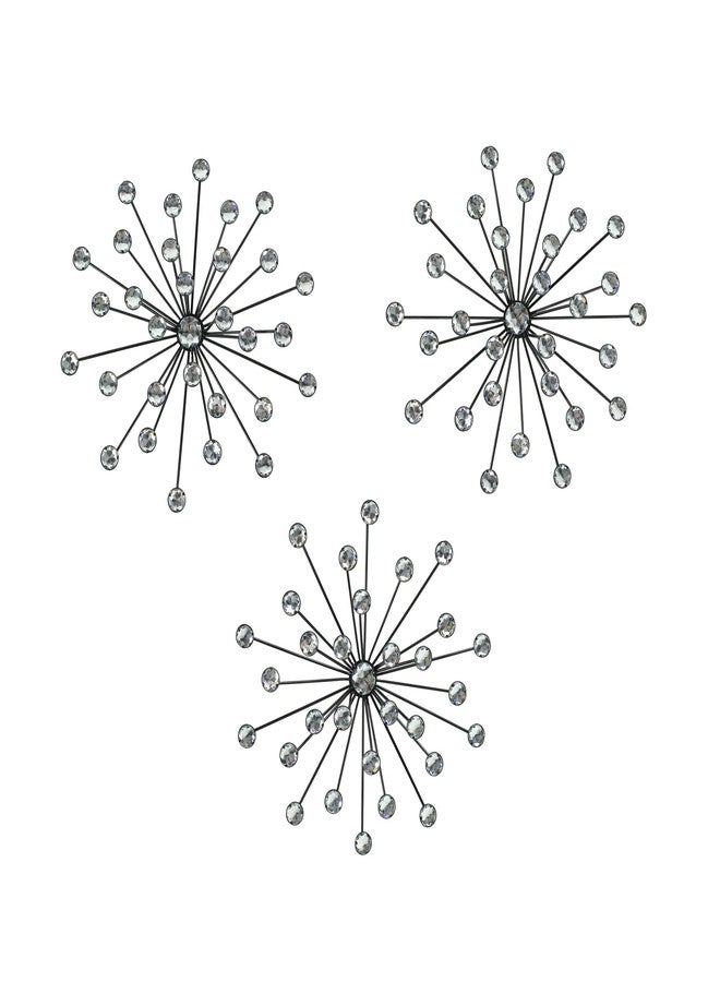 Things2Die4 Set of 3 Jeweled 3D Black Metal Atomic Starburst Wall Sculpture Set - 10 Inch Diameter - Classic Mid-Century Modern Decor for Stylish and Artistic Wall Displays - Image 1