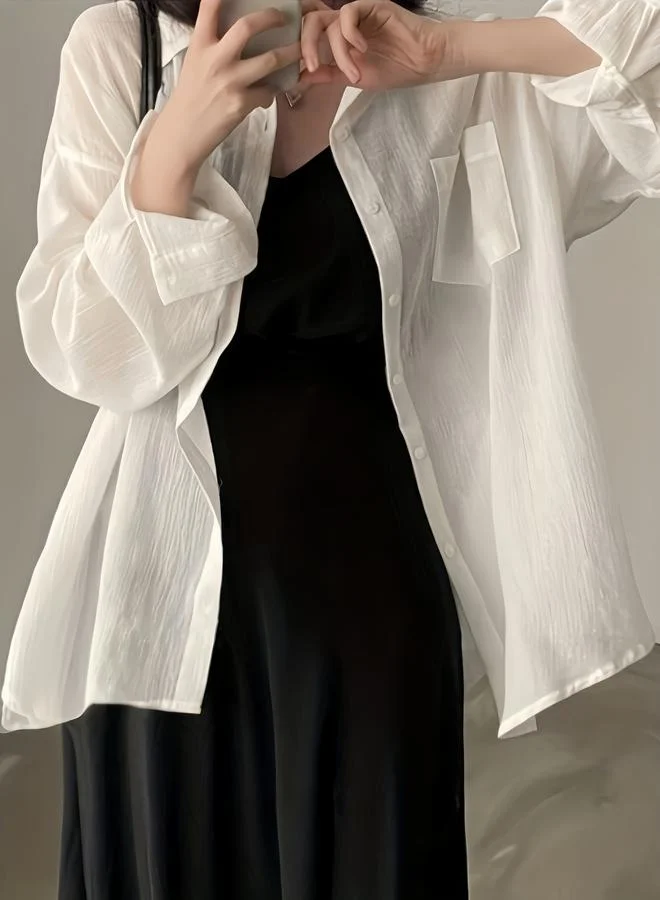 Take Two White Oversized Long Sleeve Shirt