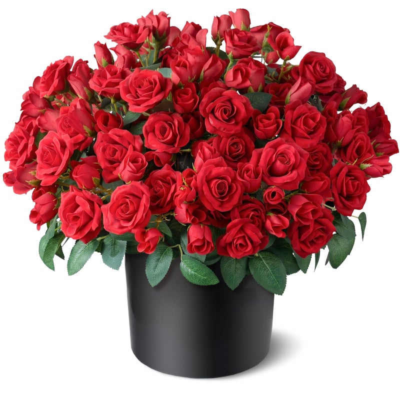 Juxdp 2 Set of Artificial Rose Topiary Trees - Faux Silk Flower Potted Plant, UV Resistant Fake Outdoor Rose Bush for Front Door, Farmhouse, Porch, Garden Decor (Red) - Image 5