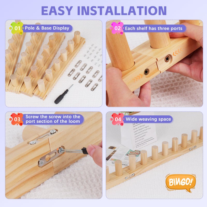 Reessy Chunky Knitting Blanket Loom â€“ 54â€ Wooden Knitting Loom Kit for Chunky Yarn with Assembly Tools Included â€“ 4-in-1Knitting Loom for Blankets, Afghans, Throws, Thick Yarn - Image 5