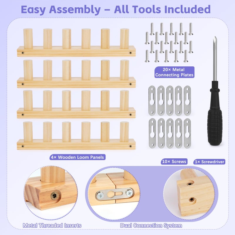 Reessy Chunky Knitting Blanket Loom â€“ 54â€ Wooden Knitting Loom Kit for Chunky Yarn with Assembly Tools Included â€“ 4-in-1Knitting Loom for Blankets, Afghans, Throws, Thick Yarn - Image 4