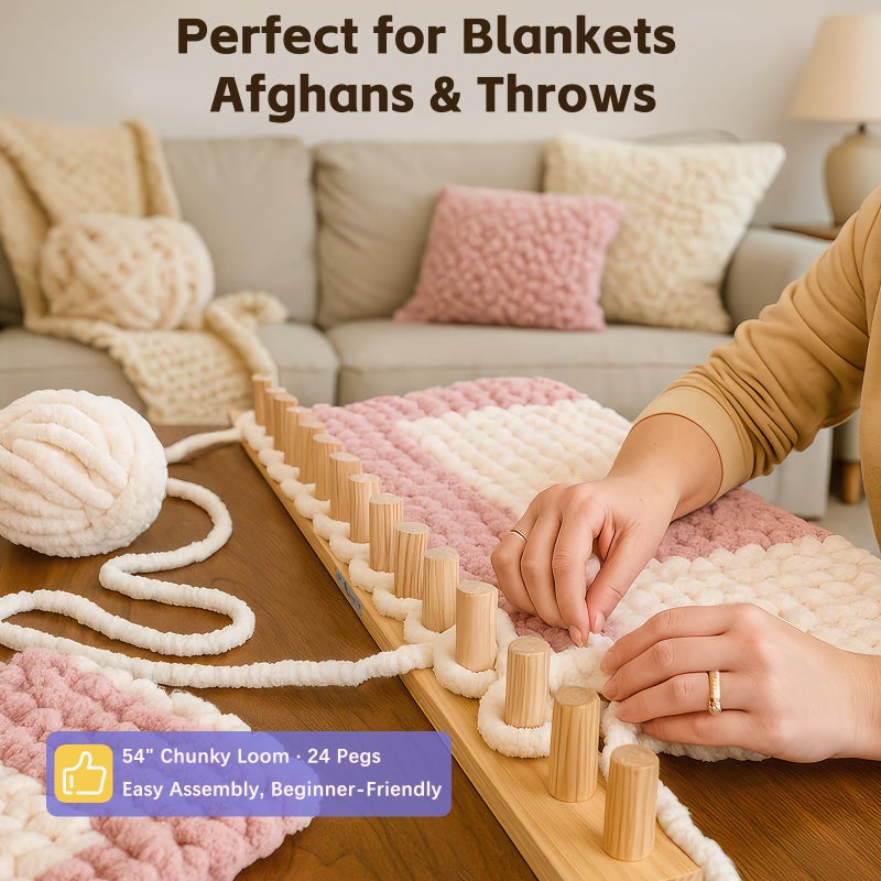Reessy Chunky Knitting Blanket Loom â€“ 54â€ Wooden Knitting Loom Kit for Chunky Yarn with Assembly Tools Included â€“ 4-in-1Knitting Loom for Blankets, Afghans, Throws, Thick Yarn - Image 3