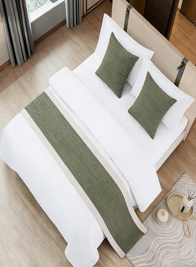 Ctslbreploo Olive Green Bed Runner 95 x 20 Inch Luxurious Seersucker Textured Bed Scarf for Queen & King Bed Striped Quilted Bed Runner Decorative for Hotel Bedroom Home - 1 Piece - Image 2