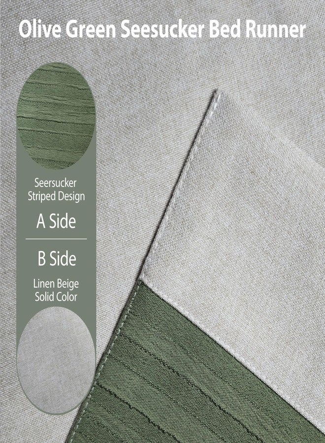 Ctslbreploo Olive Green Bed Runner 95 x 20 Inch Luxurious Seersucker Textured Bed Scarf for Queen & King Bed Striped Quilted Bed Runner Decorative for Hotel Bedroom Home - 1 Piece - Image 4