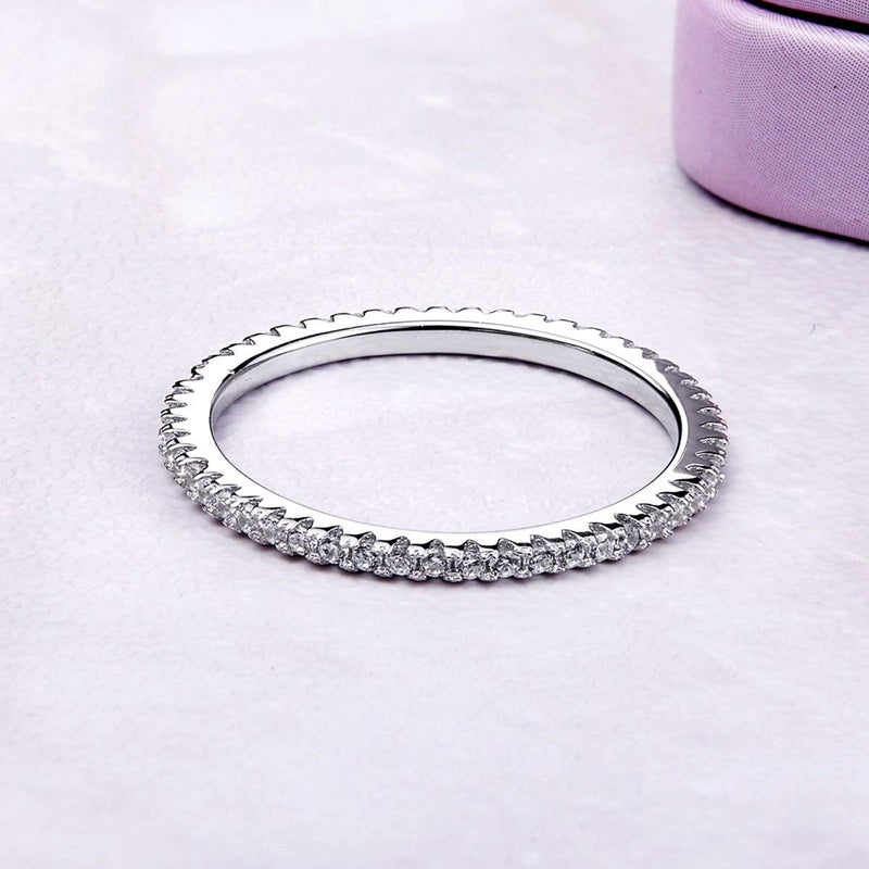 WOSTU Sterling Silver Eternity Cubic Zirconia Stackable Band Tarnish Resistant Wedding Band for Women & Men - Multi Colors Statement Comfort Fit Ring - 1.5mm Size 7 - Image 2