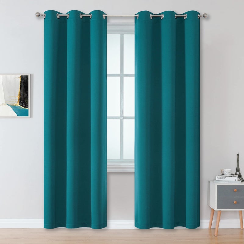 DUALIFE Dark Teal Curtains 96 Inch Length 2 Panels Set Grommet Curtain Drapes Insulated Thermal Room Darkening Blackout Curtains for Bedroom Boy Kids Room 42 x 96 Inches Long