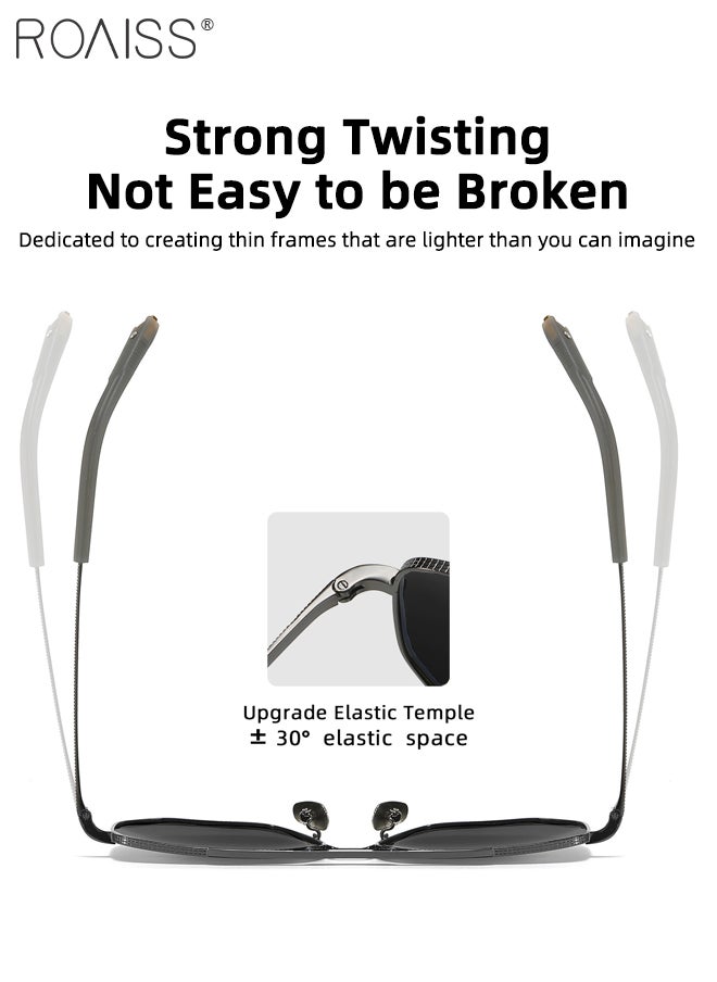 Polarized Square Sunglasses for Men, UV400 Protection Sun Glasses with Metal Elastic Temple, Fashion Anti-glare Sun Shades for Driving Traveling Hunting with Case 58mm