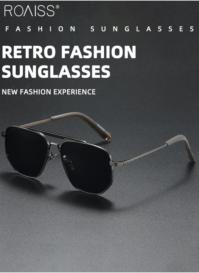 Polarized Square Sunglasses for Men, UV400 Protection Sun Glasses with Metal Elastic Temple, Fashion Anti-glare Sun Shades for Driving Traveling Hunting with Case 58mm