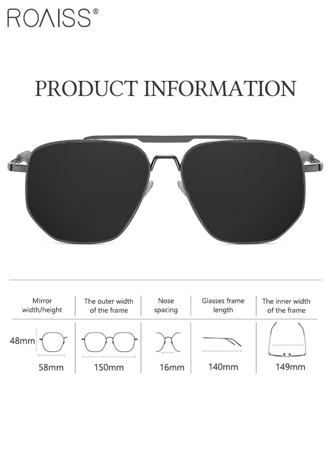 Polarized Square Sunglasses for Men, UV400 Protection Sun Glasses with Metal Elastic Temple, Fashion Anti-glare Sun Shades for Driving Traveling Hunting with Case 58mm